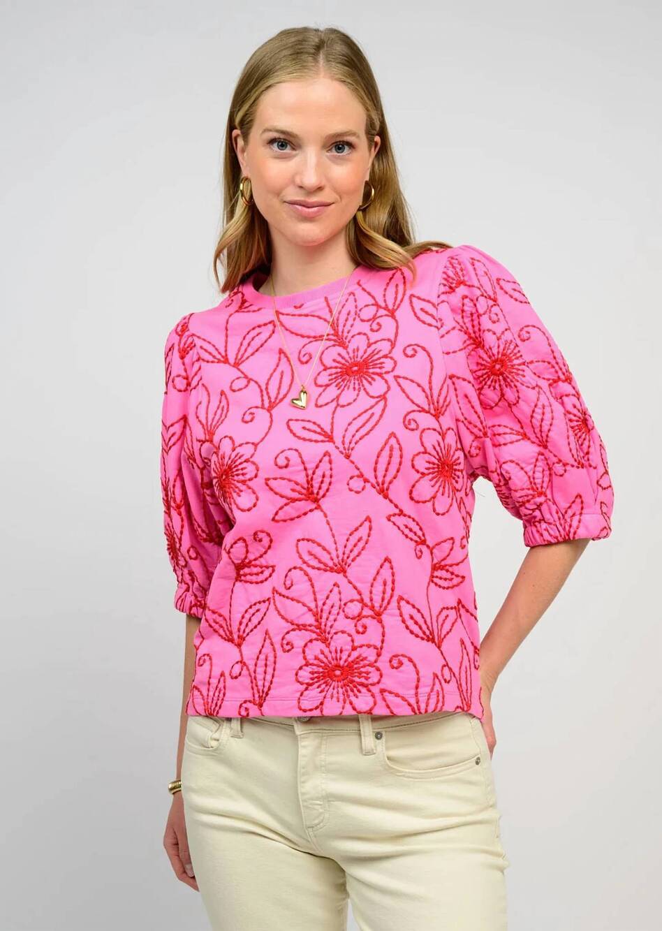NEW IVY JANE floral vines knit top in pink